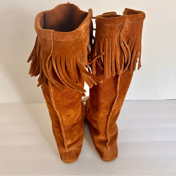 Minnetonka Suede Moccasins Lace-Up Fringe Knee High Boots Women’s size 8 - Picture 5 of 13